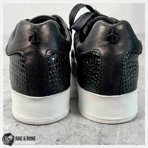 RAG AND BONE RB1 LOW PLATFORM SNEAKERS BLACK CROCODILE EMBOSSED LEATHER SIZE 7.5 - Picture 9 of 16